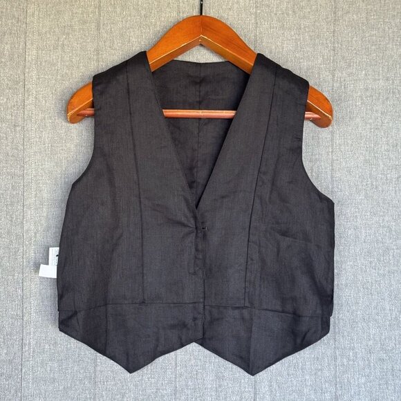 Dissh Banks Black 100% Linen Fully Lined Covered Button Minimalist Vest Size 8 - Picture 7 of 15